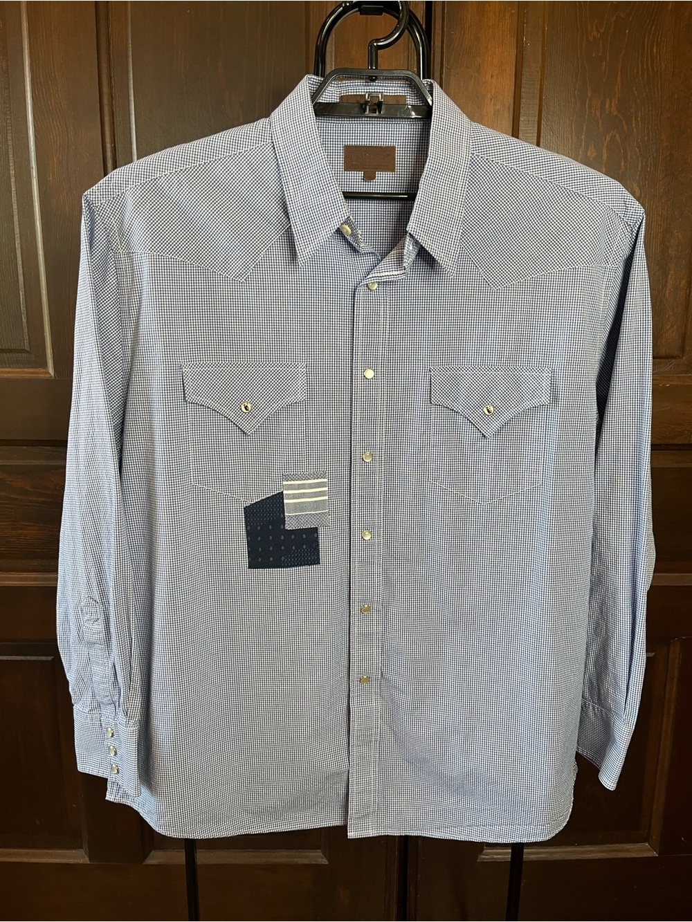 Pendleton Round Up Poplin Shirt Western Blue Mended Men's XL Long Sleeve Snaps